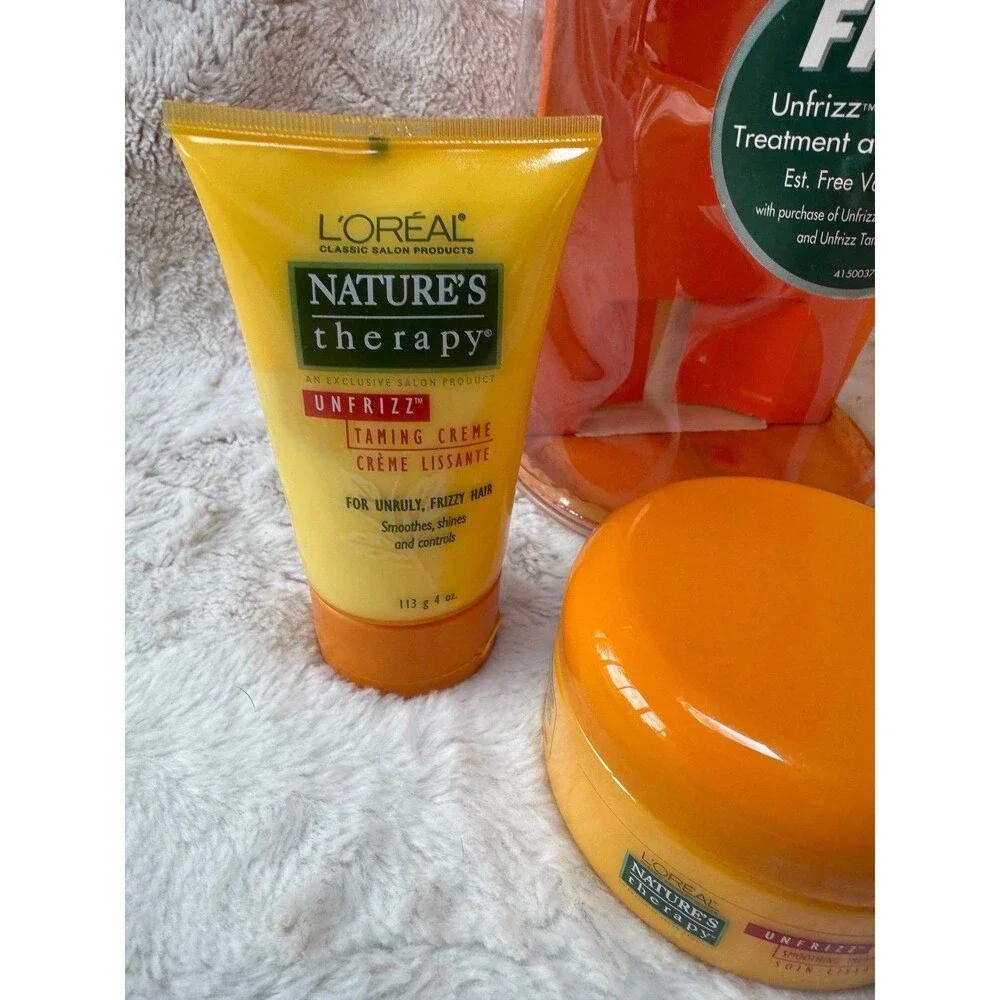 Vintage L'Oreal Nature's Therapy Unfrizz Smoothing Treatment Kit Travel Gift Bag